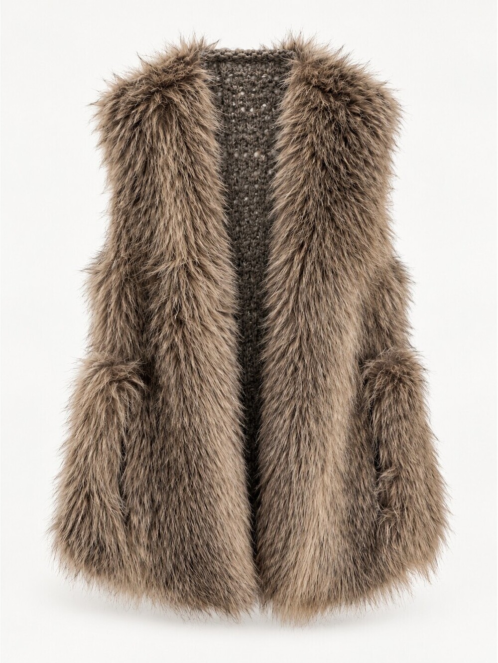 Ella Moss Faux Fur Knit Back Vest Women’s XS/S Brown Gray Boho